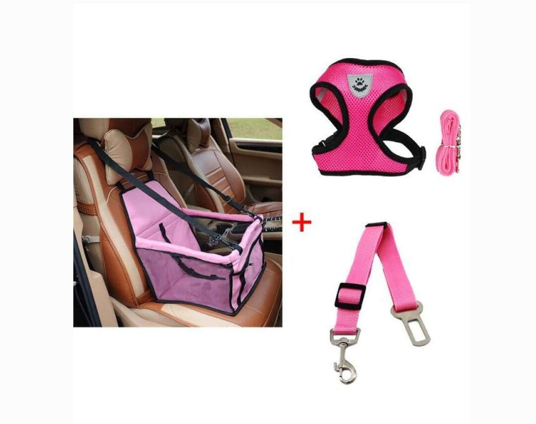 Luxury Pet Travel Bundle: Car Seat Carrier, Harness & Leash Set, And Car Safety Belt