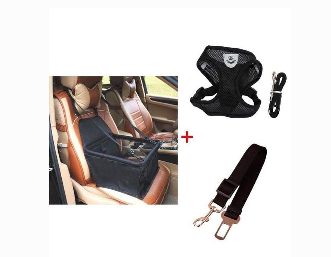 Luxury Pet Travel Bundle: Car Seat Carrier, Harness & Leash Set, And Car Safety Belt