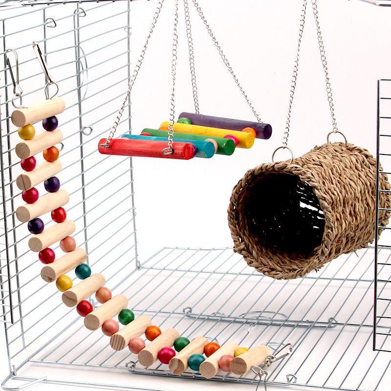 Colorful Wood Parrot Playground: Swing, Climb, And Play!